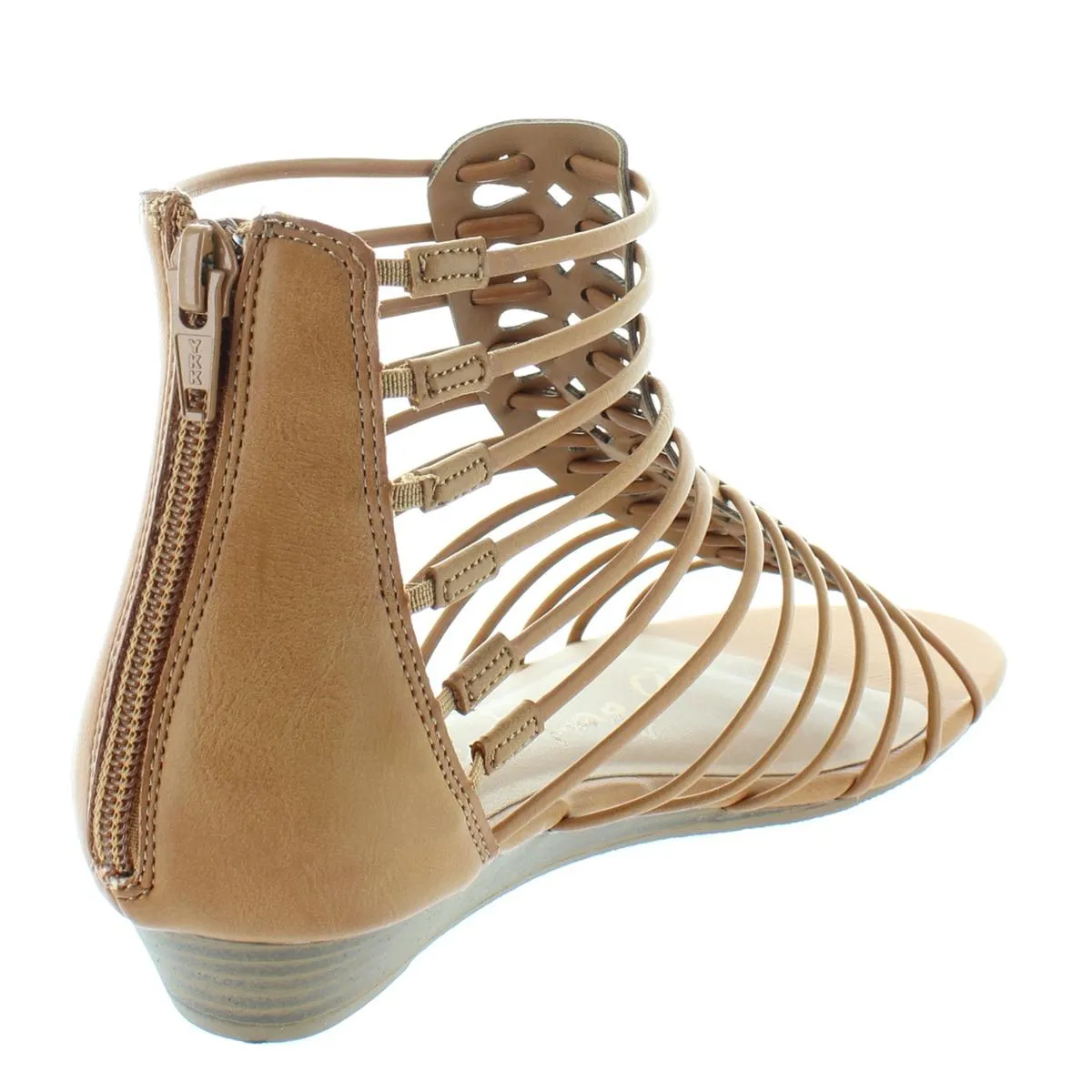 Aaveri Womens Faux Leather Strappy Wedge Sandals