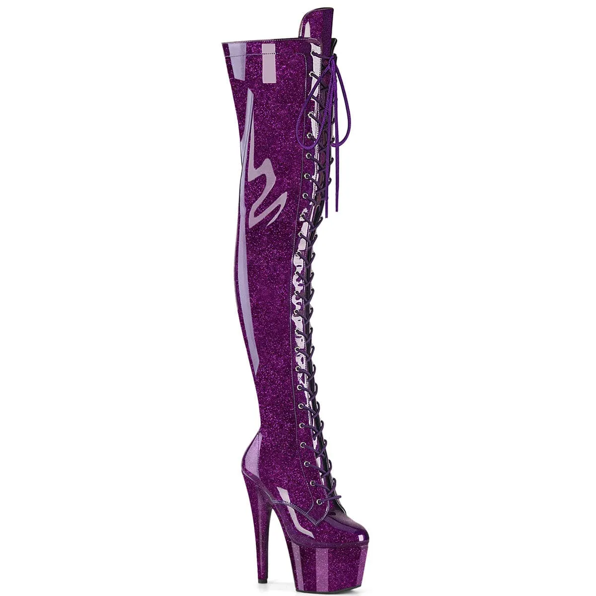 ADORE-3020GP Purple Glitter Pat Thigh Boots