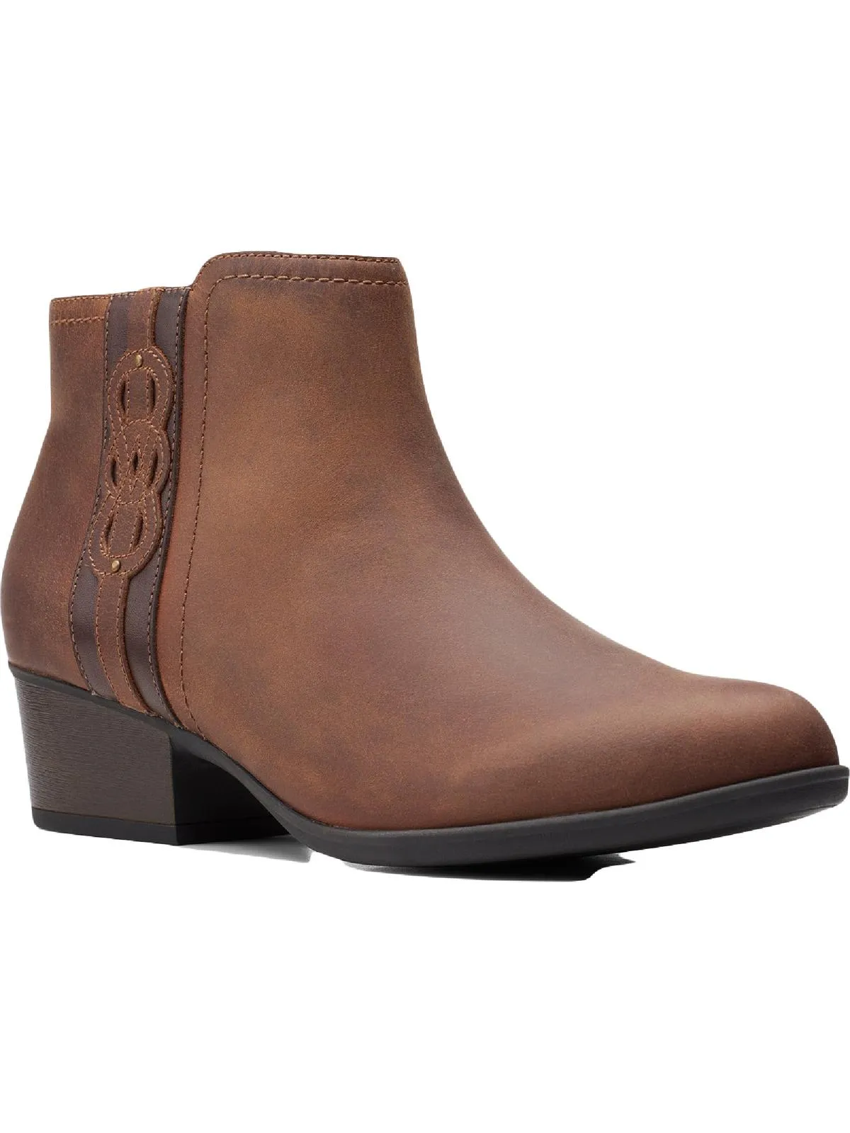 Adreena Lilac Womens Leather Block Heel Ankle Boots
