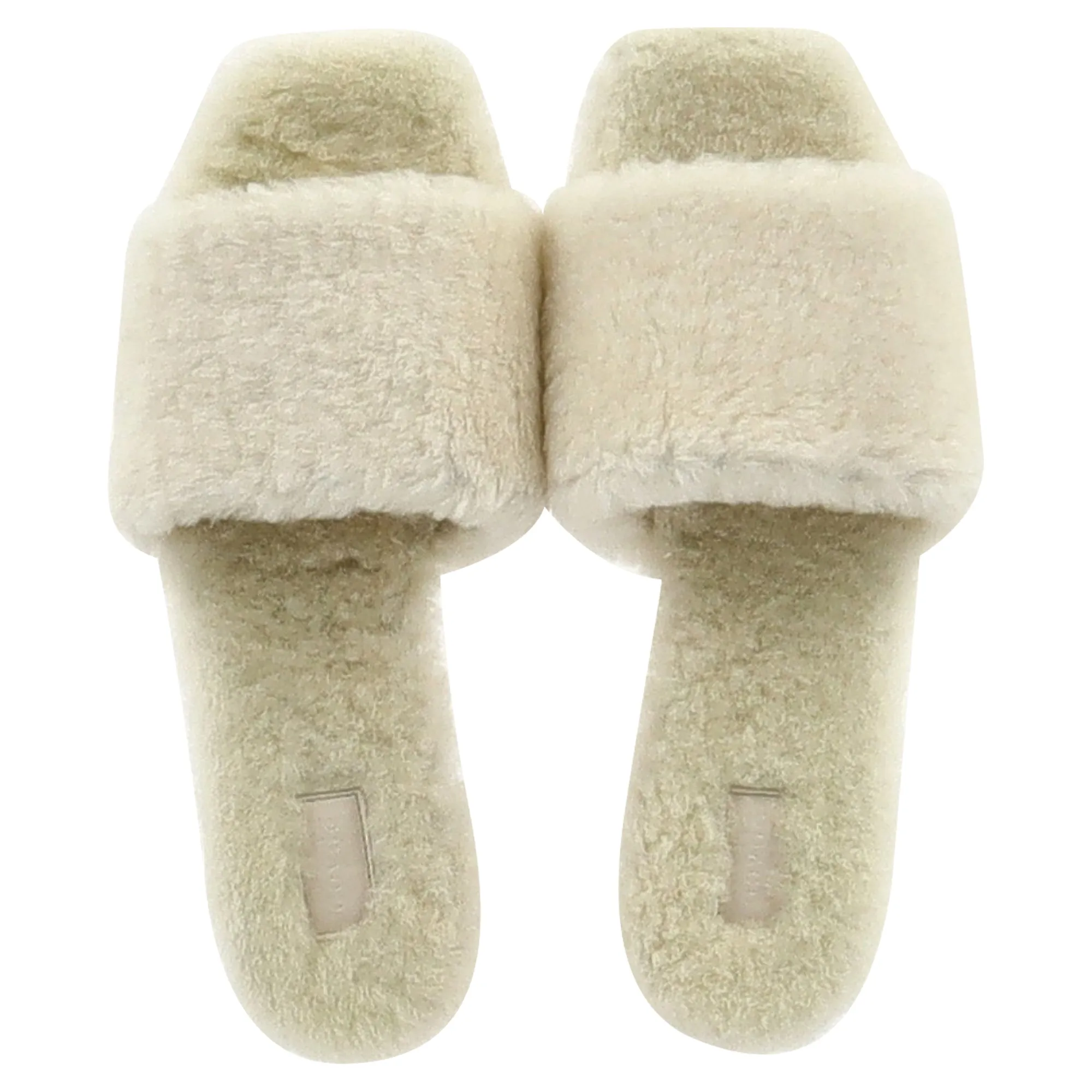 Aeyde Anna Shearling Slides in White Fur