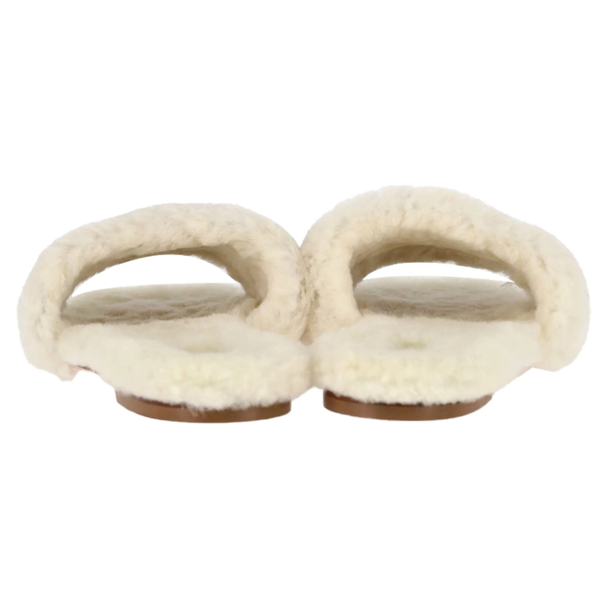 Aeyde Anna Shearling Slides in White Fur