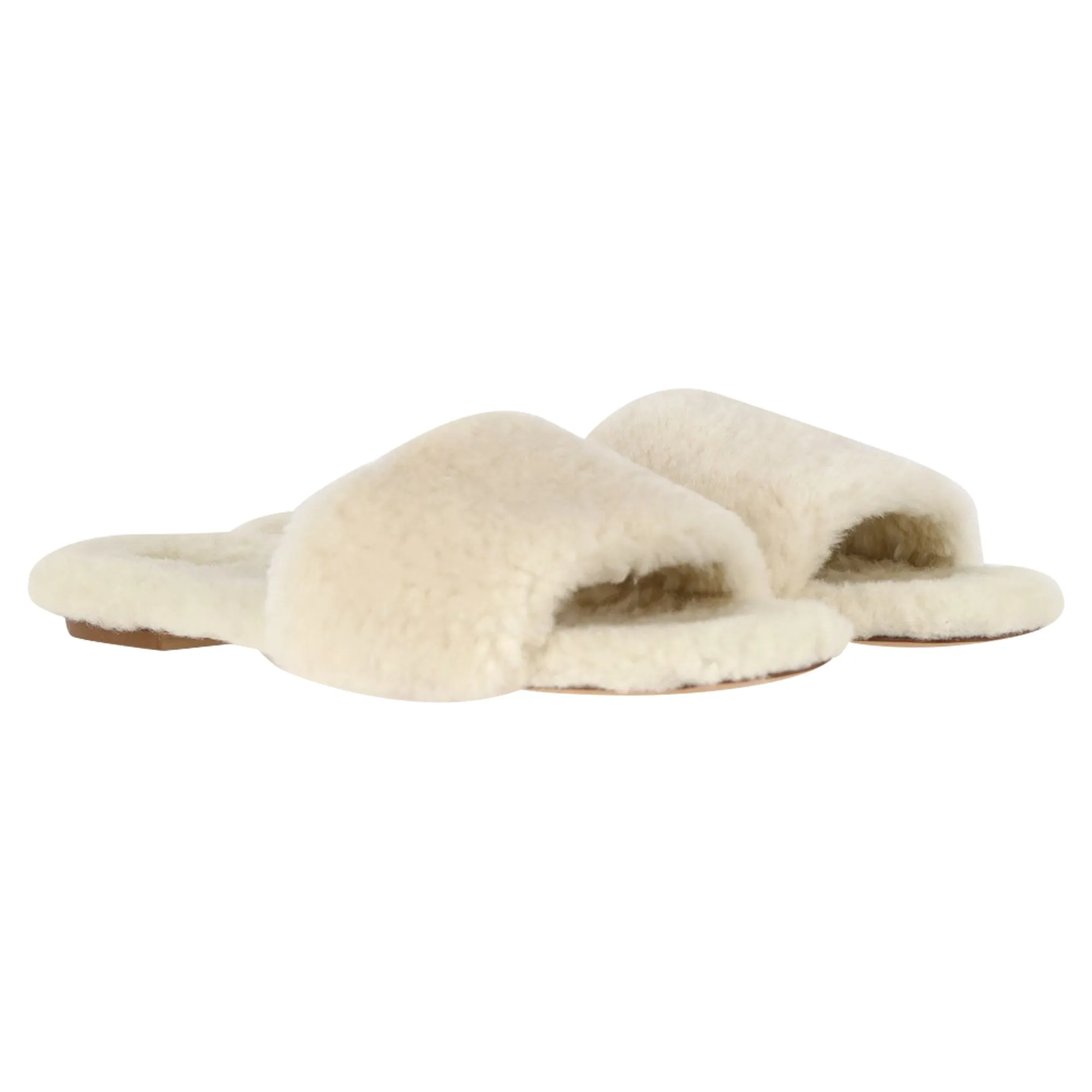 Aeyde Anna Shearling Slides in White Fur