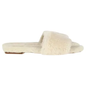 Aeyde Anna Shearling Slides in White Fur
