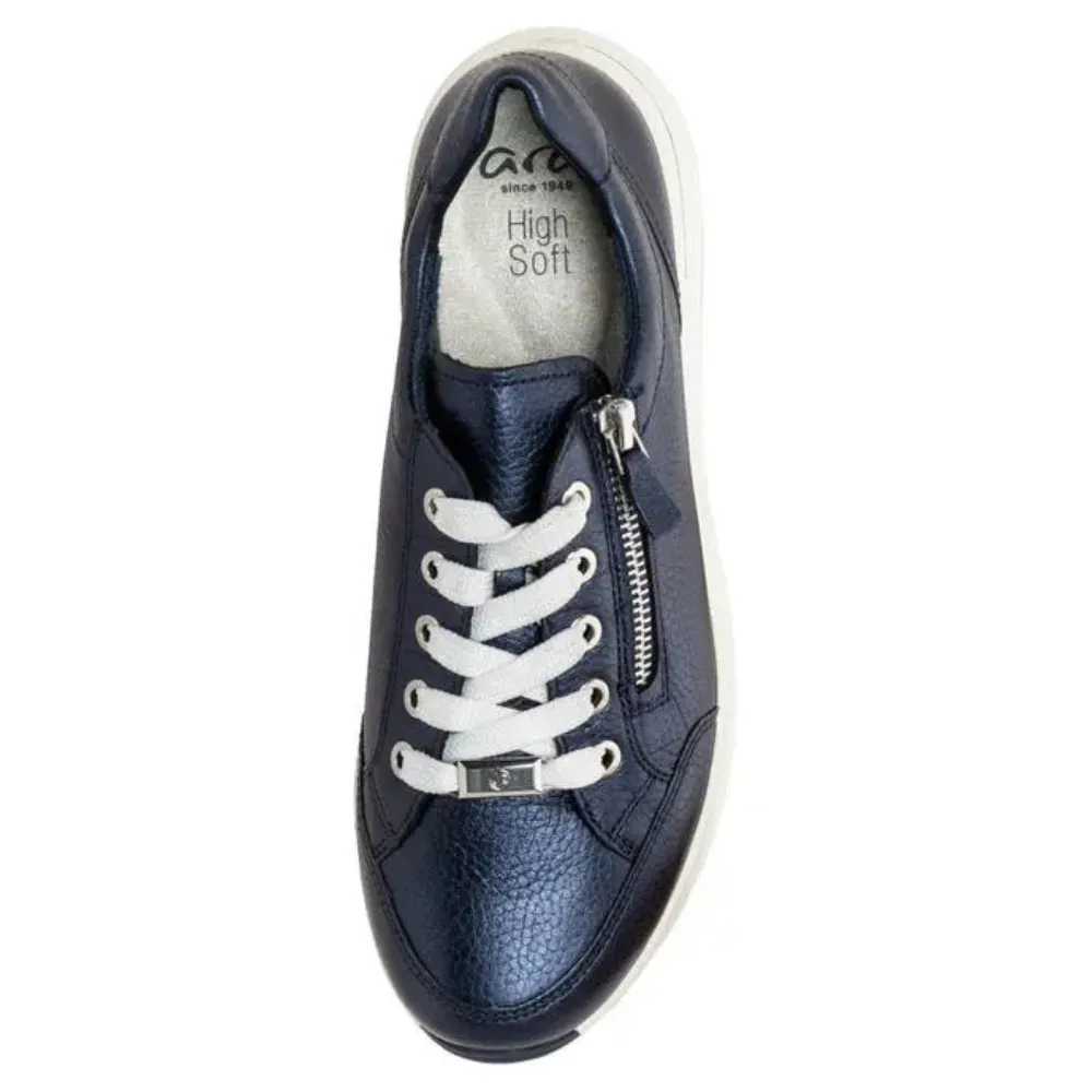 Ara Oleanna Metallic Blue Leather Zip Sneaker (Women's)