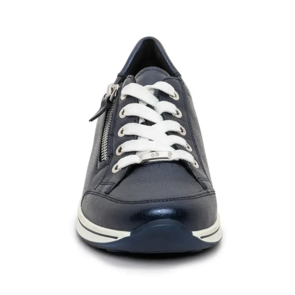 Ara Oleanna Metallic Blue Leather Zip Sneaker (Women's)