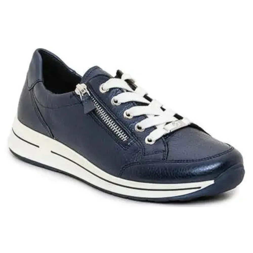 Ara Oleanna Metallic Blue Leather Zip Sneaker (Women's)