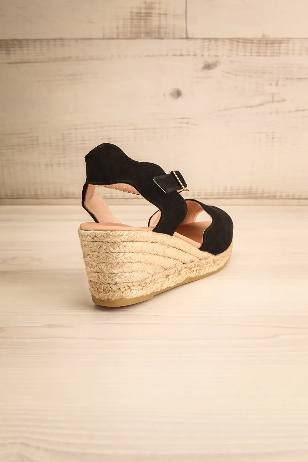 Arma Black | Peep Toe Sandal Wedges