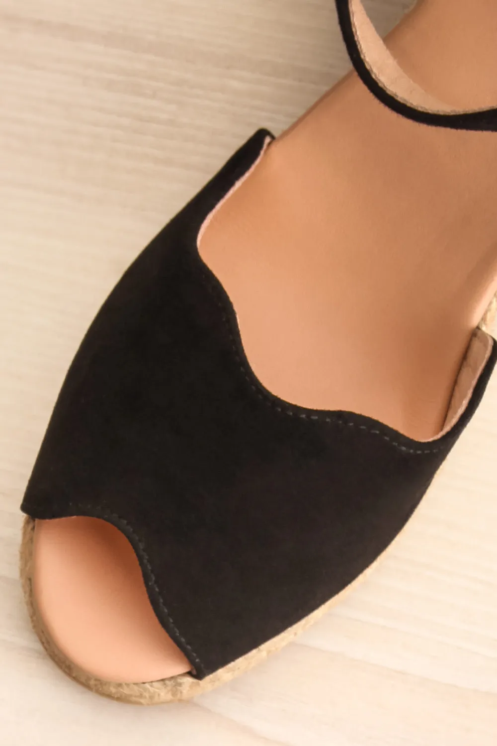 Arma Black | Peep Toe Sandal Wedges