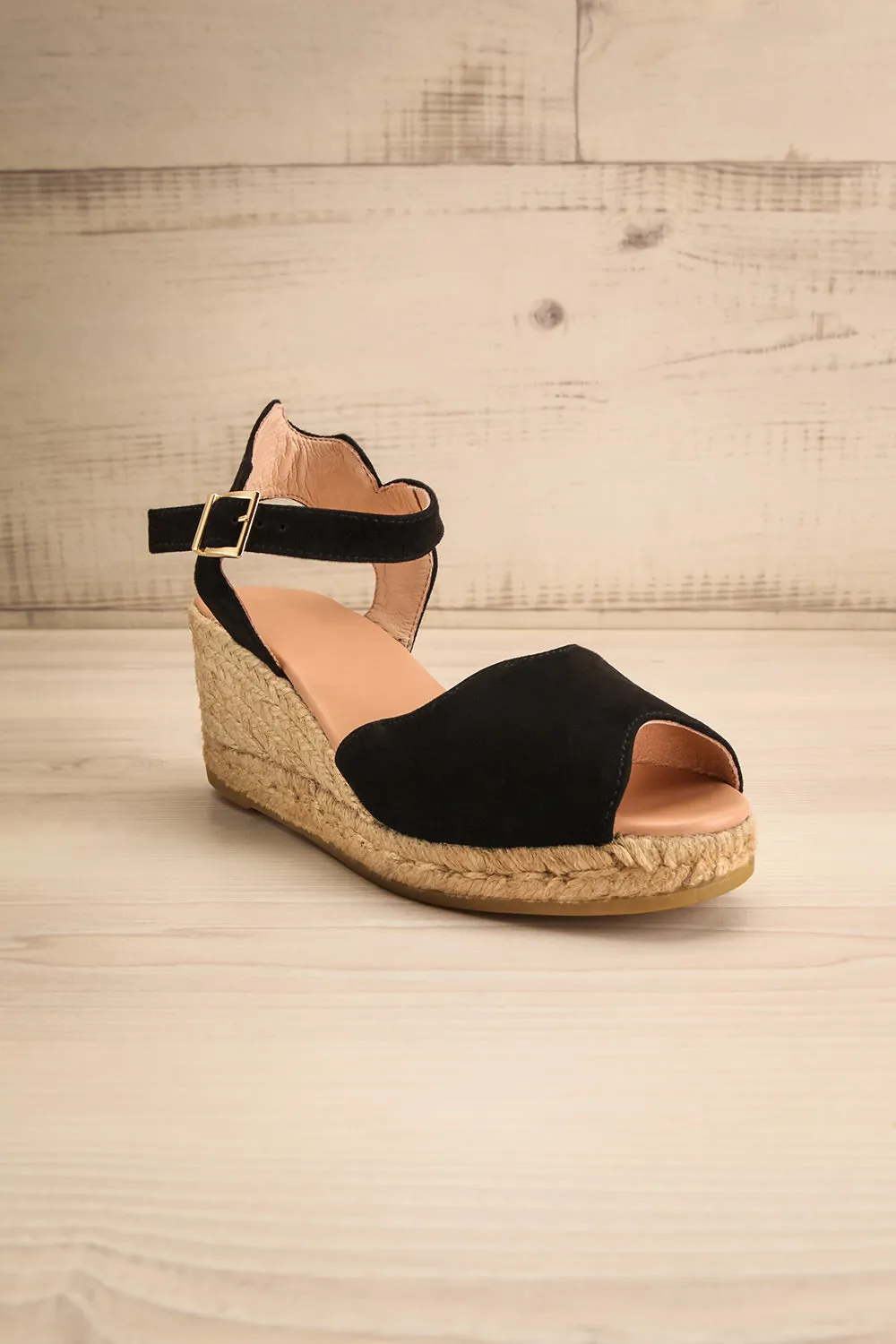 Arma Black | Peep Toe Sandal Wedges