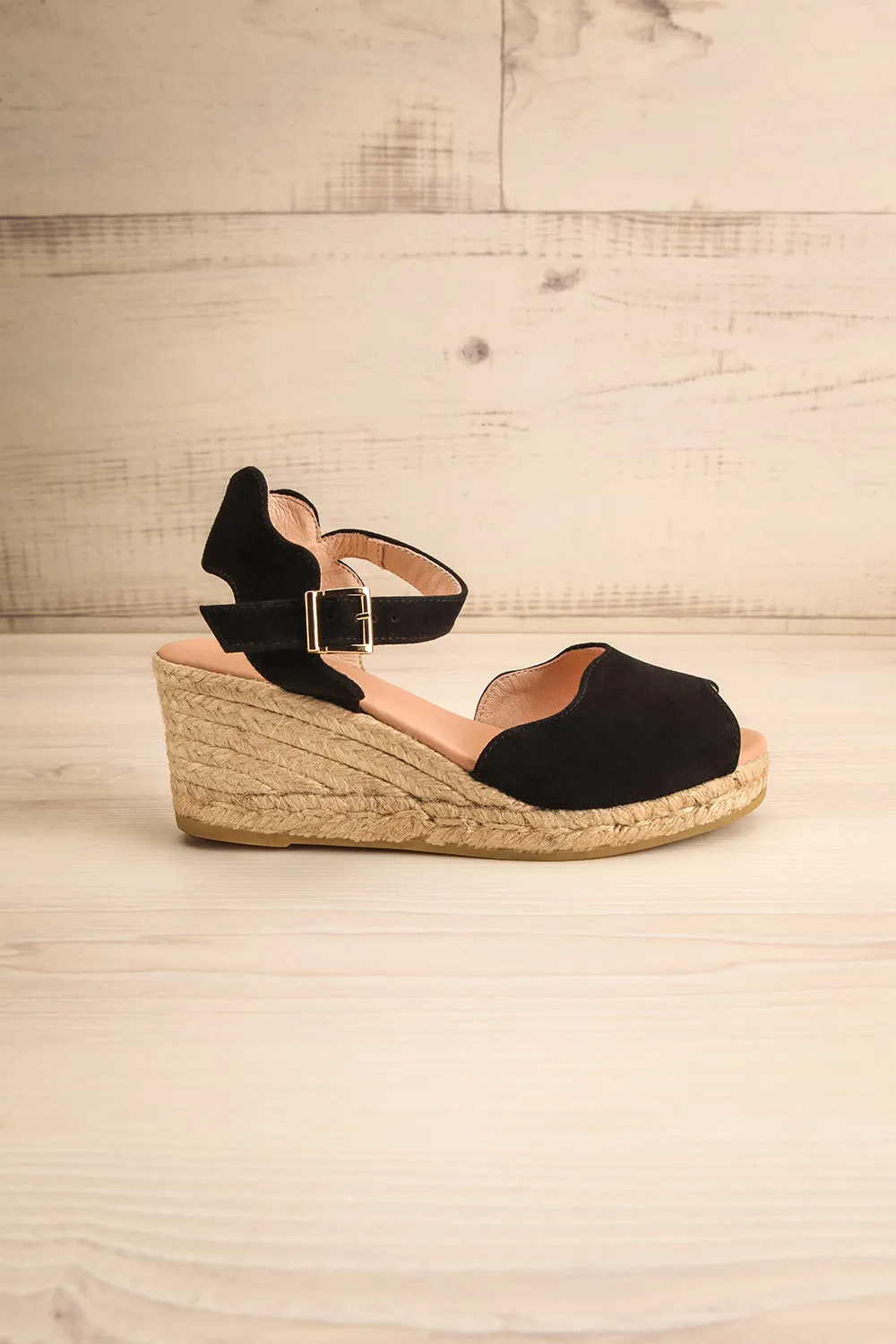 Arma Black | Peep Toe Sandal Wedges