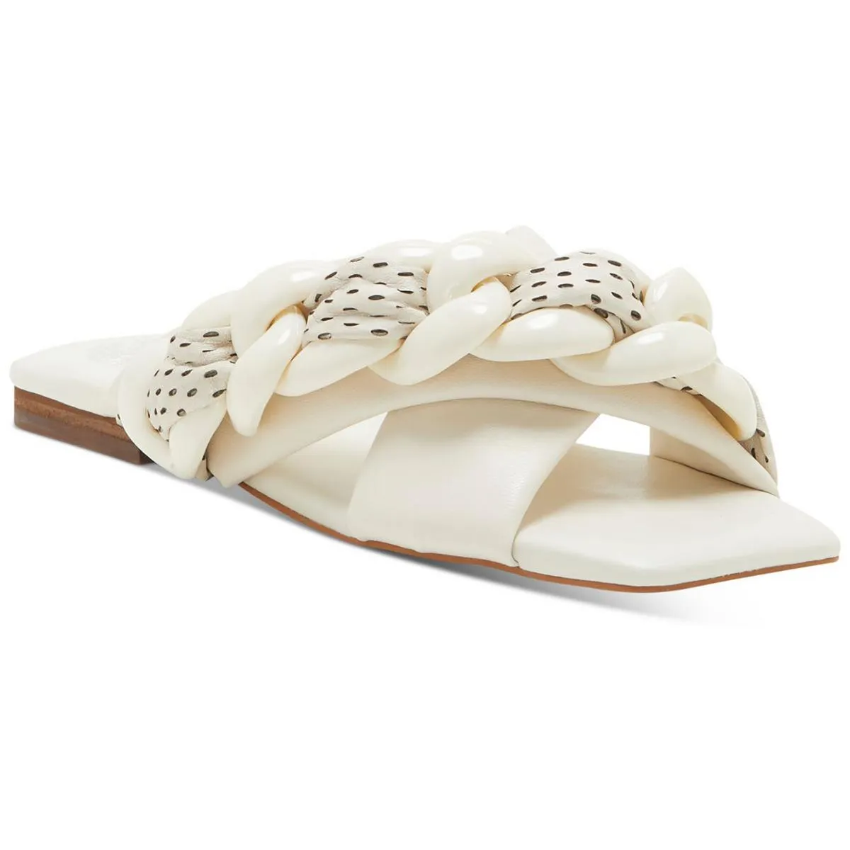 Azori Womens Leather Square Toe Slide Sandals
