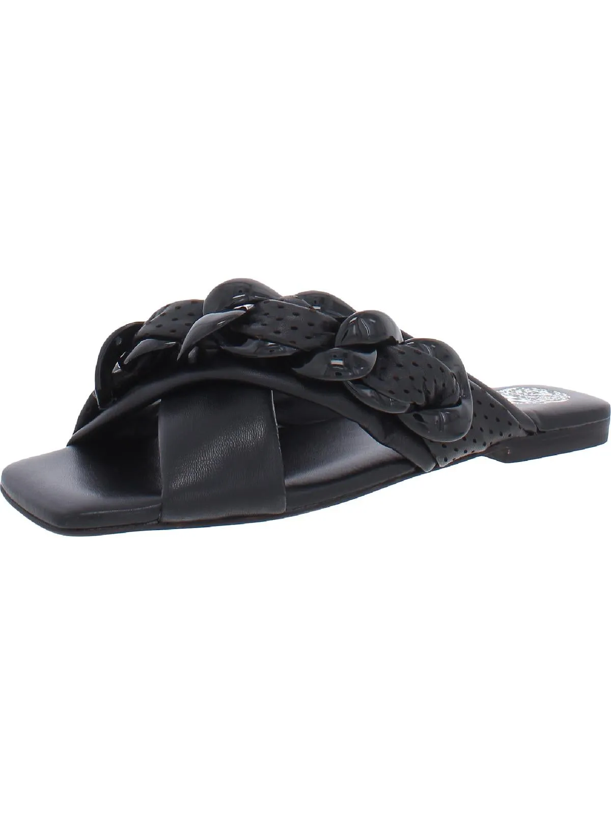 Azori Womens Leather Square Toe Slide Sandals