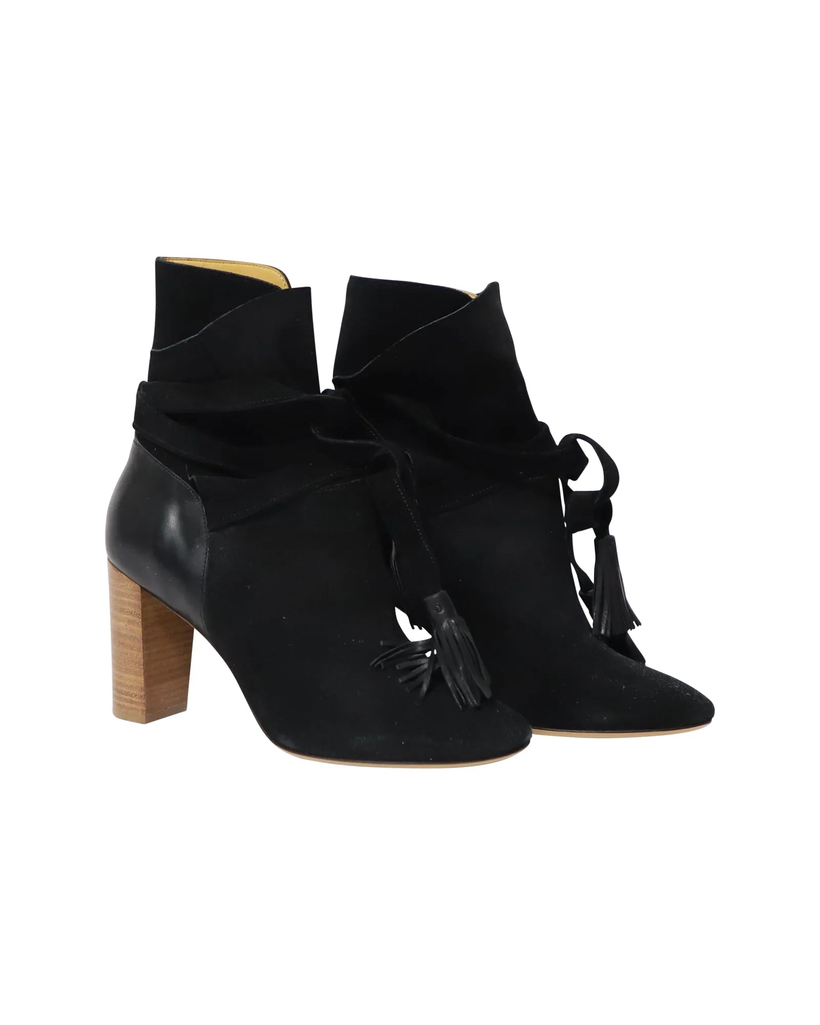 Ba&Sh Block Heel Ankle Boots in Black Suede