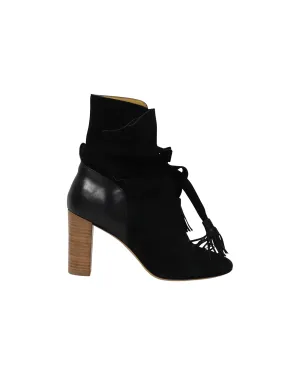 Ba&Sh Block Heel Ankle Boots in Black Suede