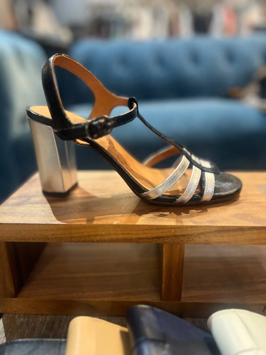 Babi Mixed Leather Heeled Sandals In Black
