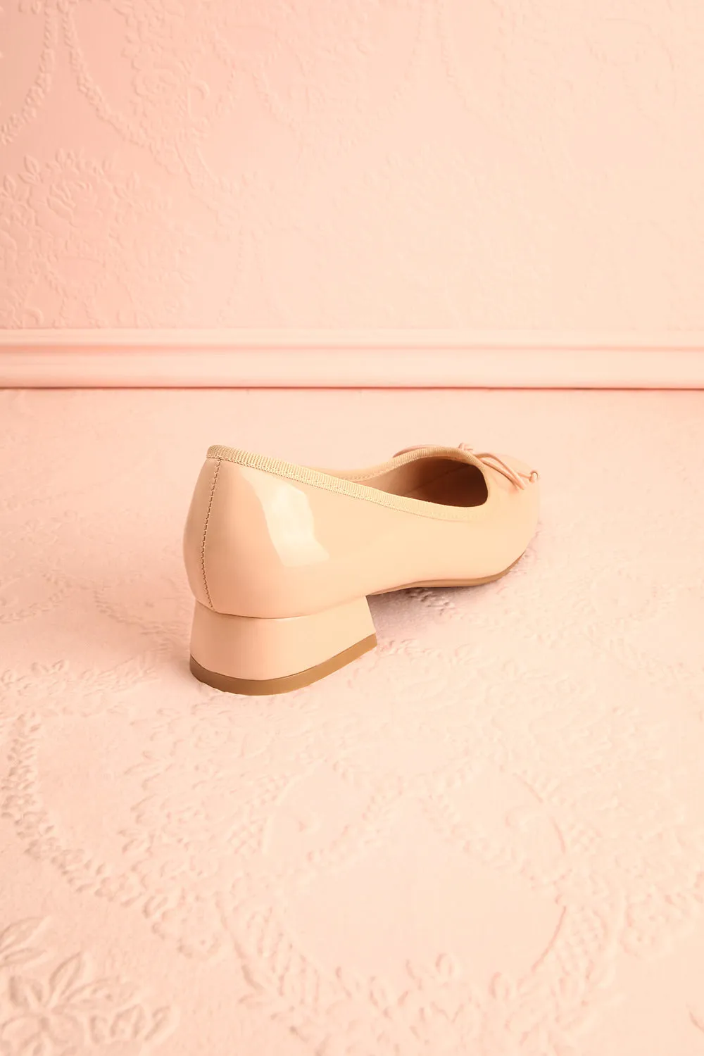 Beverlie Beige | Heeled Ballerina Shoes w/ Bow
