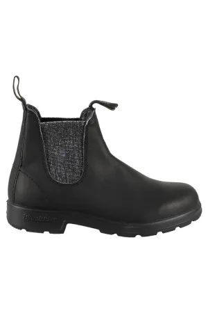 Black Ankle Boots With Silver Elastic Glitter Panel