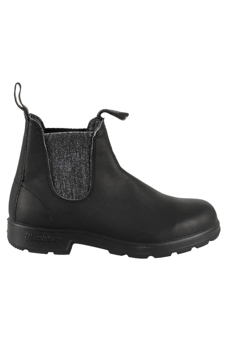 Black Ankle Boots With Silver Elastic Glitter Panel