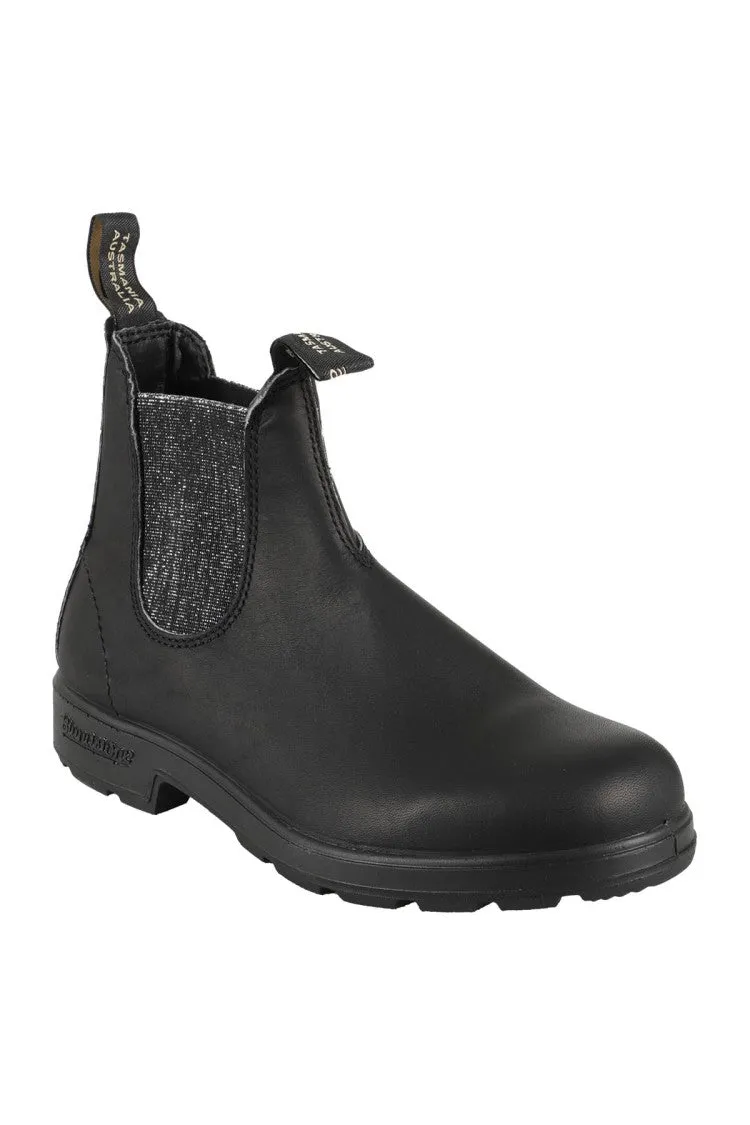 Black Ankle Boots With Silver Elastic Glitter Panel