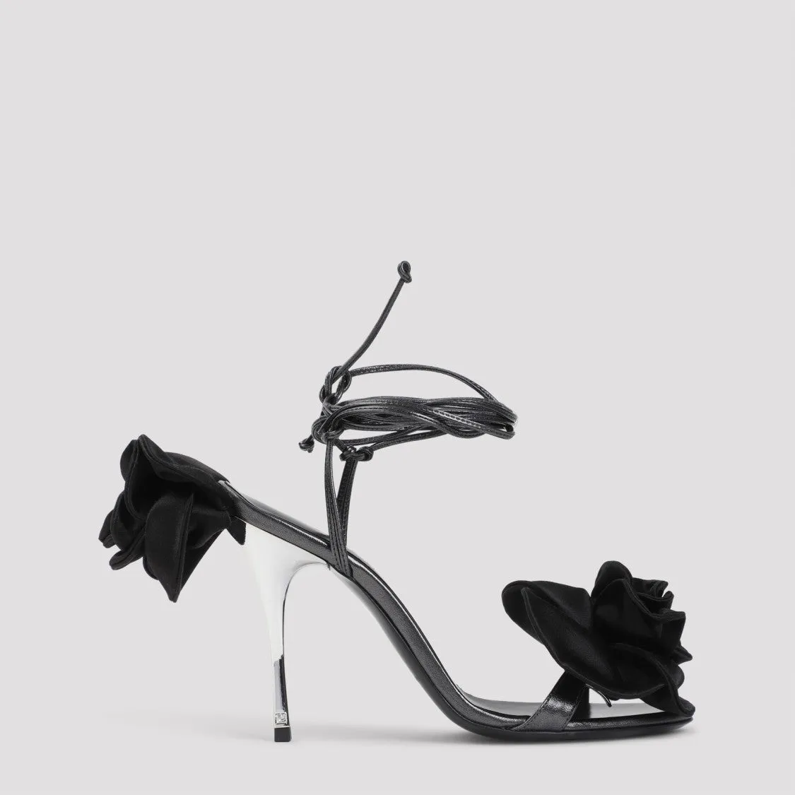 Black Calf Leather Flower Shoes