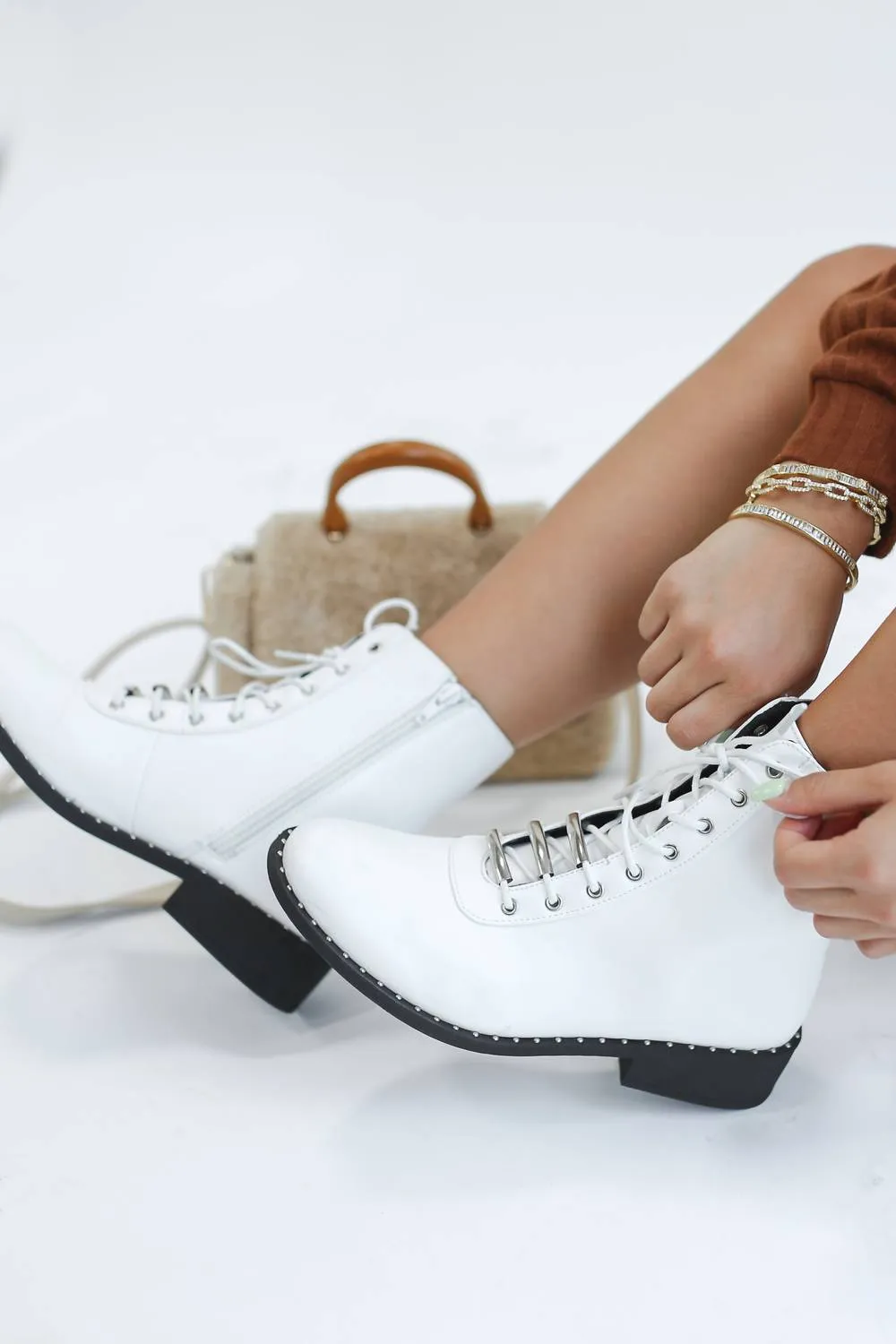 Brianna Faux Leather Boot In White