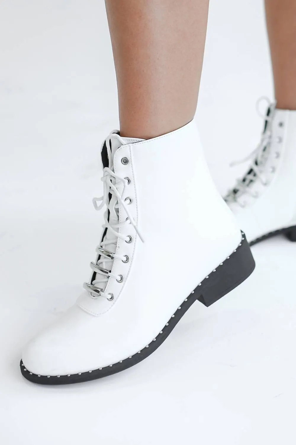 Brianna Faux Leather Boot In White