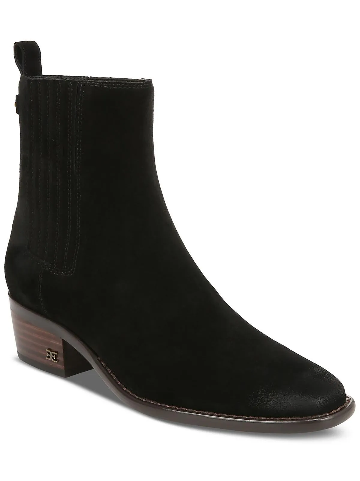 Bronson Womens Suede Stacked Heel Ankle Boots