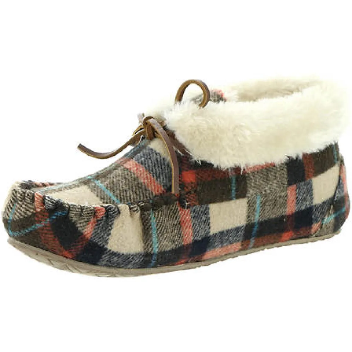 Cabin Bootie Womens Plaid Faux Fur Moccasins