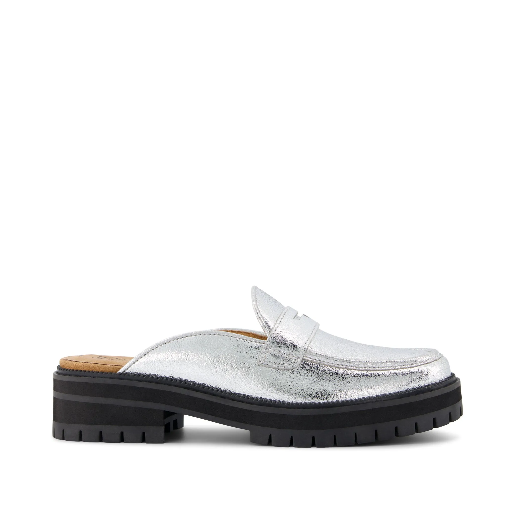 Cara Mule Silver Crinkle Metallic Leather Loafer