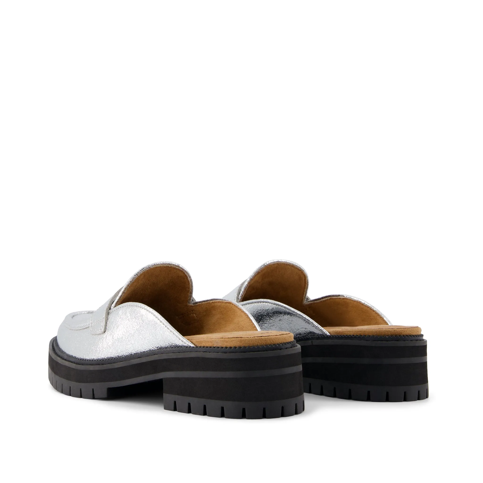 Cara Mule Silver Crinkle Metallic Leather Loafer