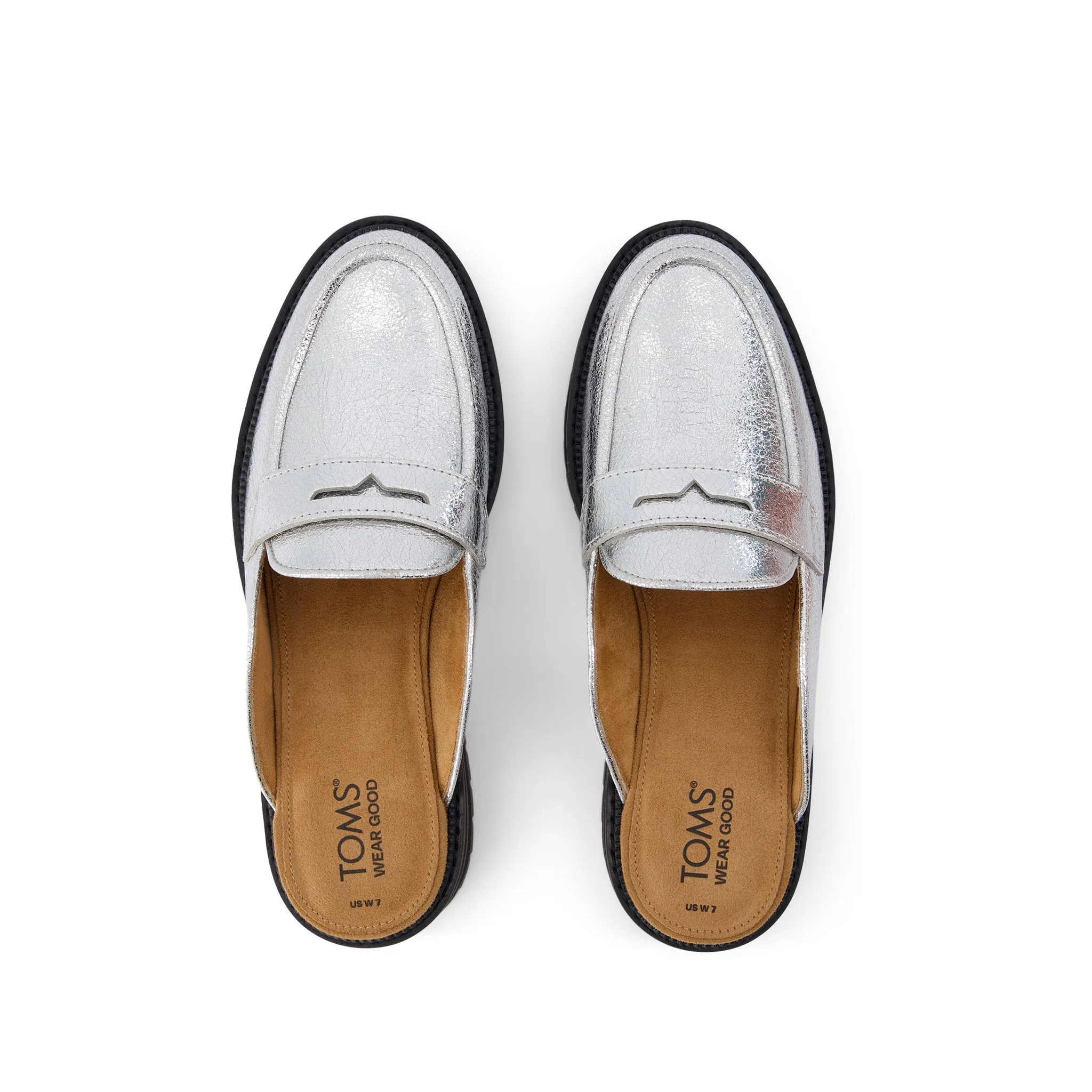 Cara Mule Silver Crinkle Metallic Leather Loafer