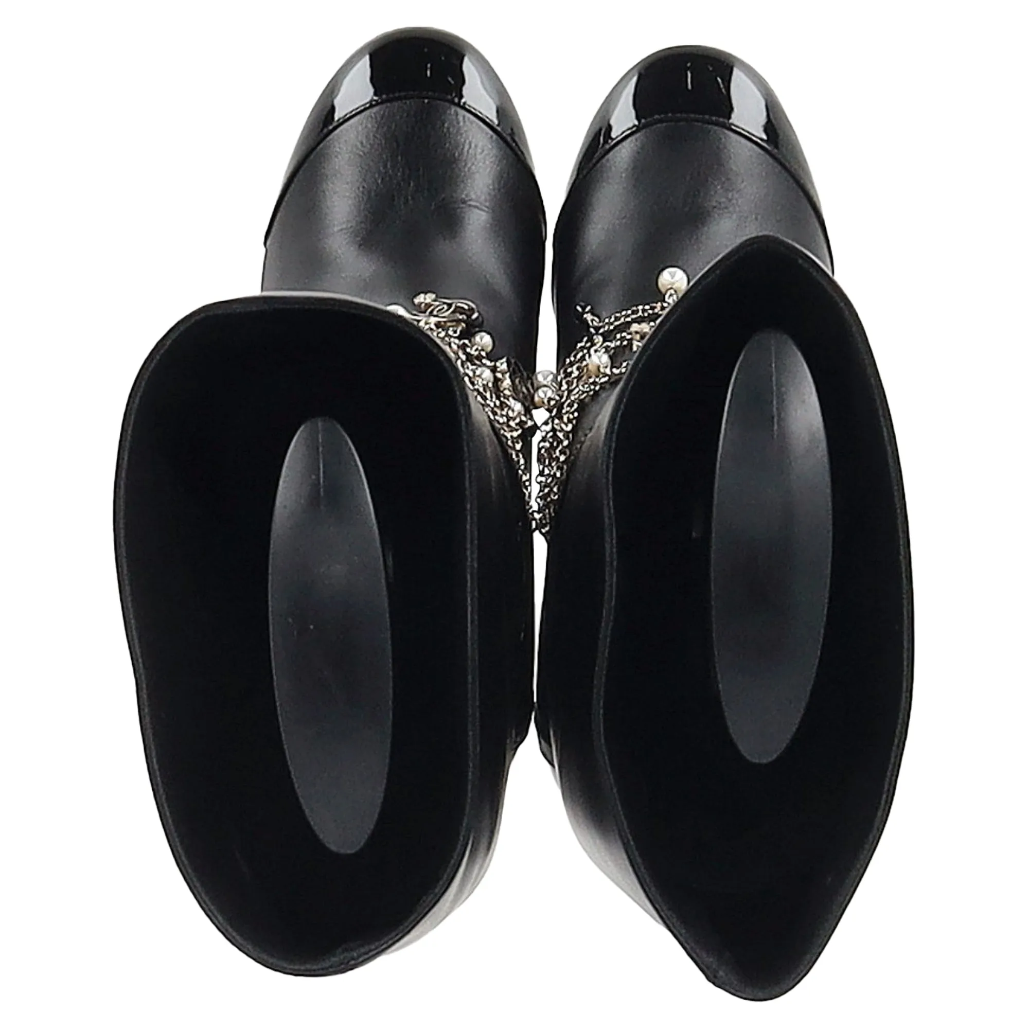 Chanel Chain Detail Knee-High Boots in Black Leather