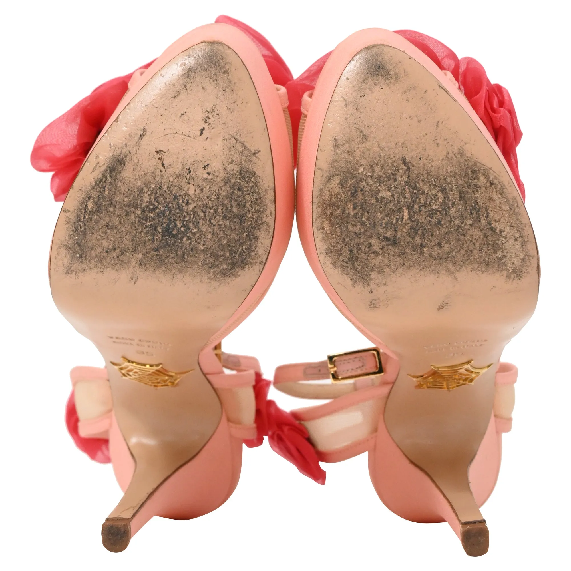 Charlotte Olympia Fleur Ankle-Wrap Platform Sandals in Pink Satin
