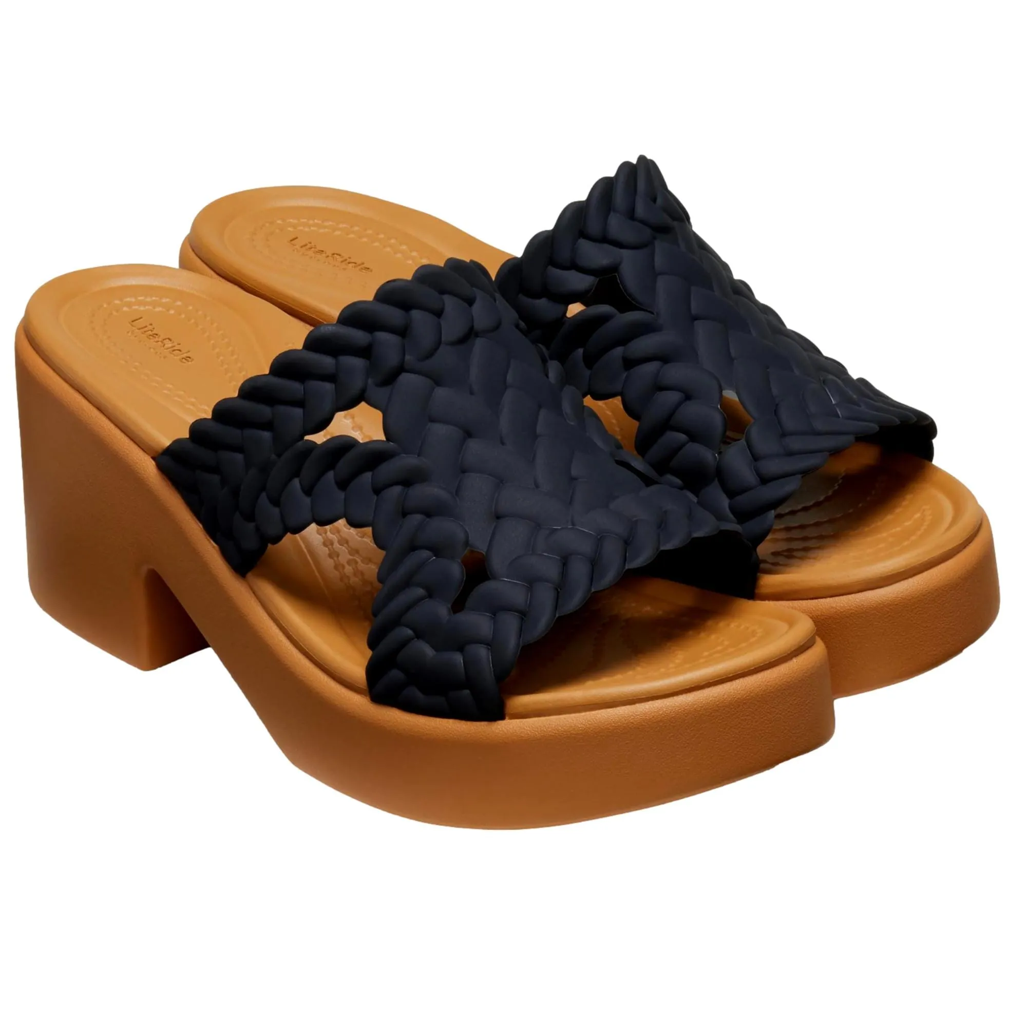 Crocs Brooklyn Woven Slide Heels Black Woven  209979-001 Women's