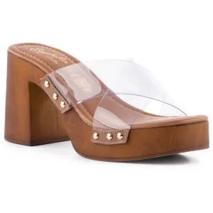 Curio Womens Studded Synthetic Block Heels