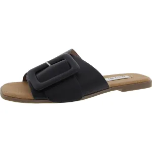 Cyndie Womens Buckle Faux Leather Slide Sandals