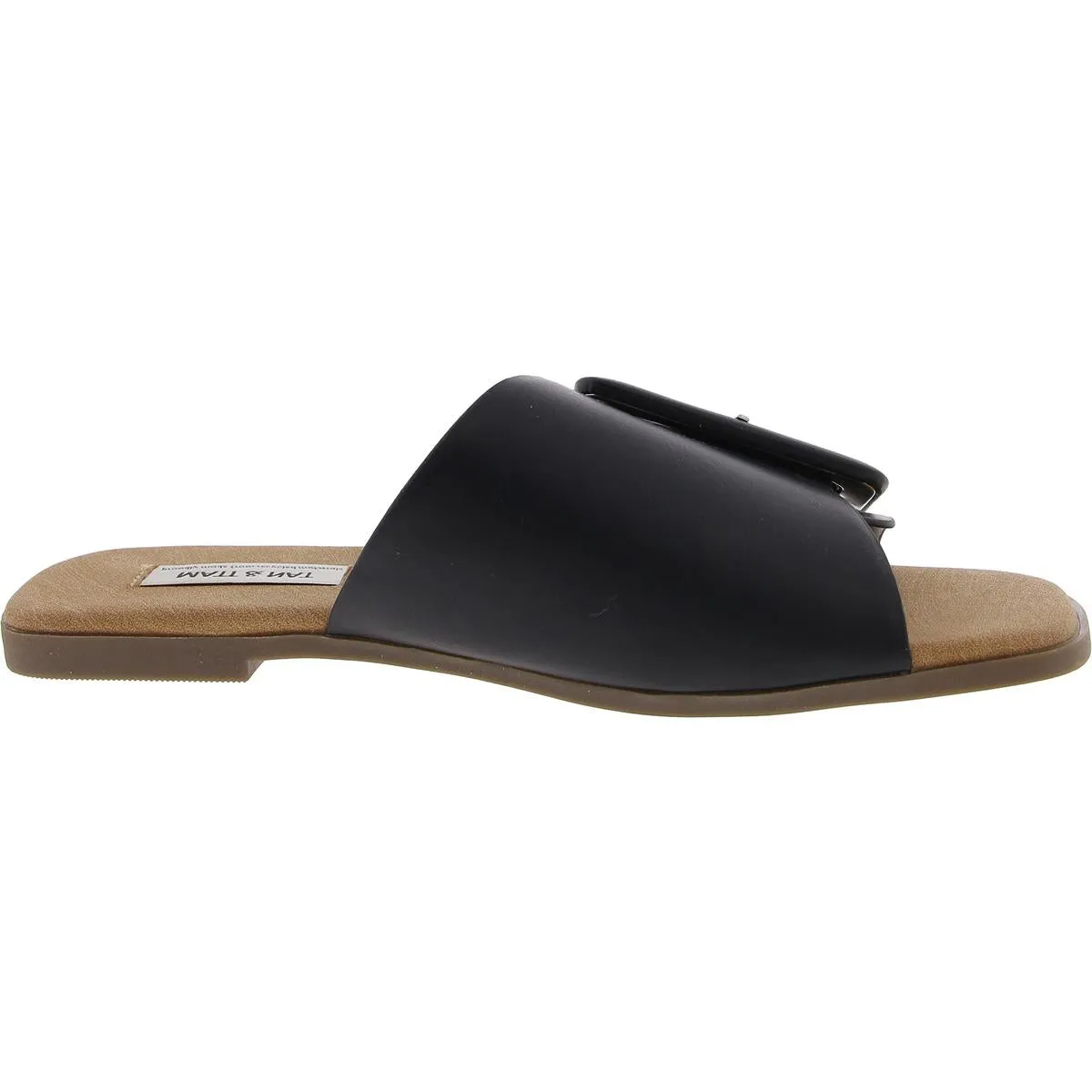 Cyndie Womens Buckle Faux Leather Slide Sandals