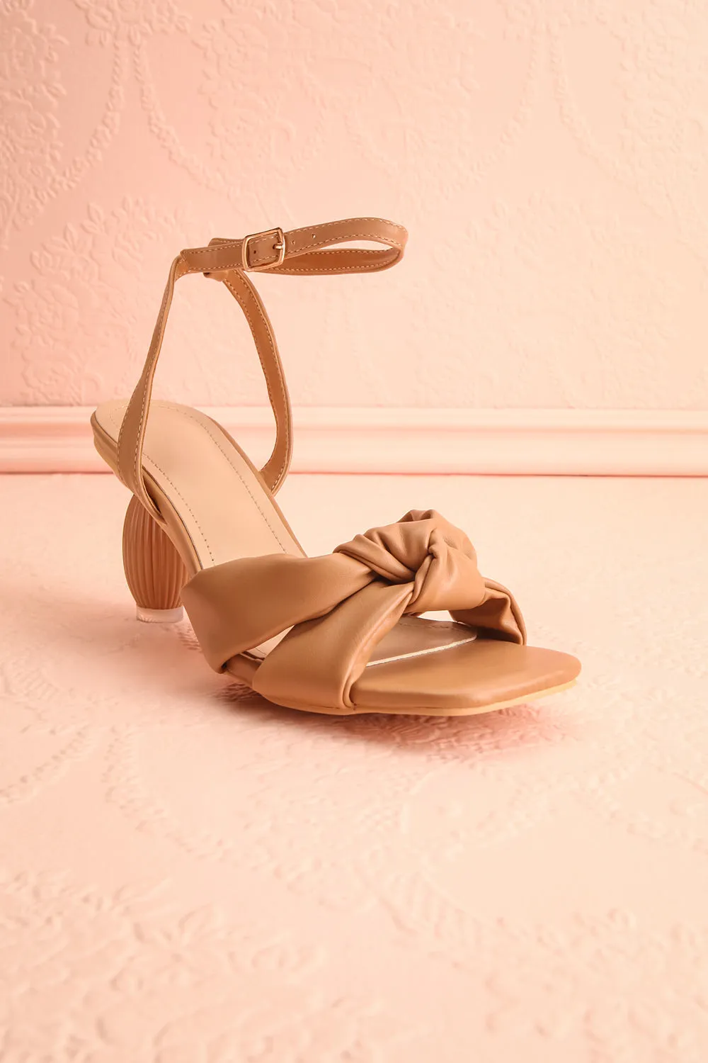 Derella Beige | Faux Leather Heeled Sandals