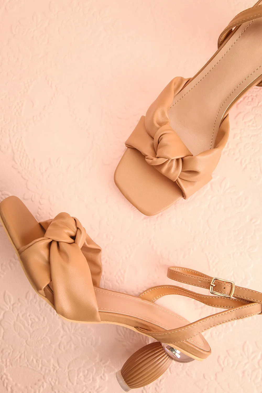 Derella Beige | Faux Leather Heeled Sandals