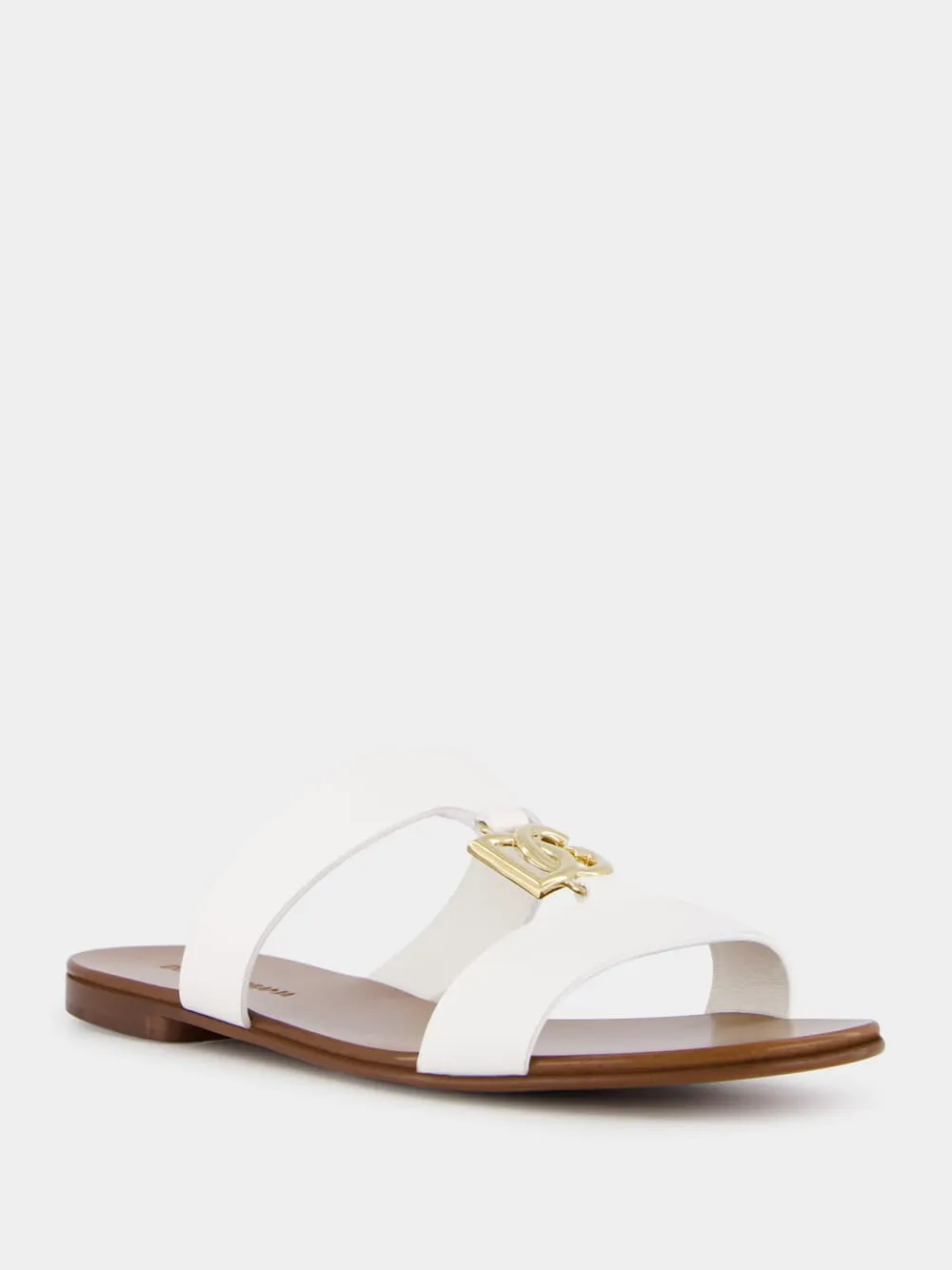 DG Logo White Calfskin Sliders