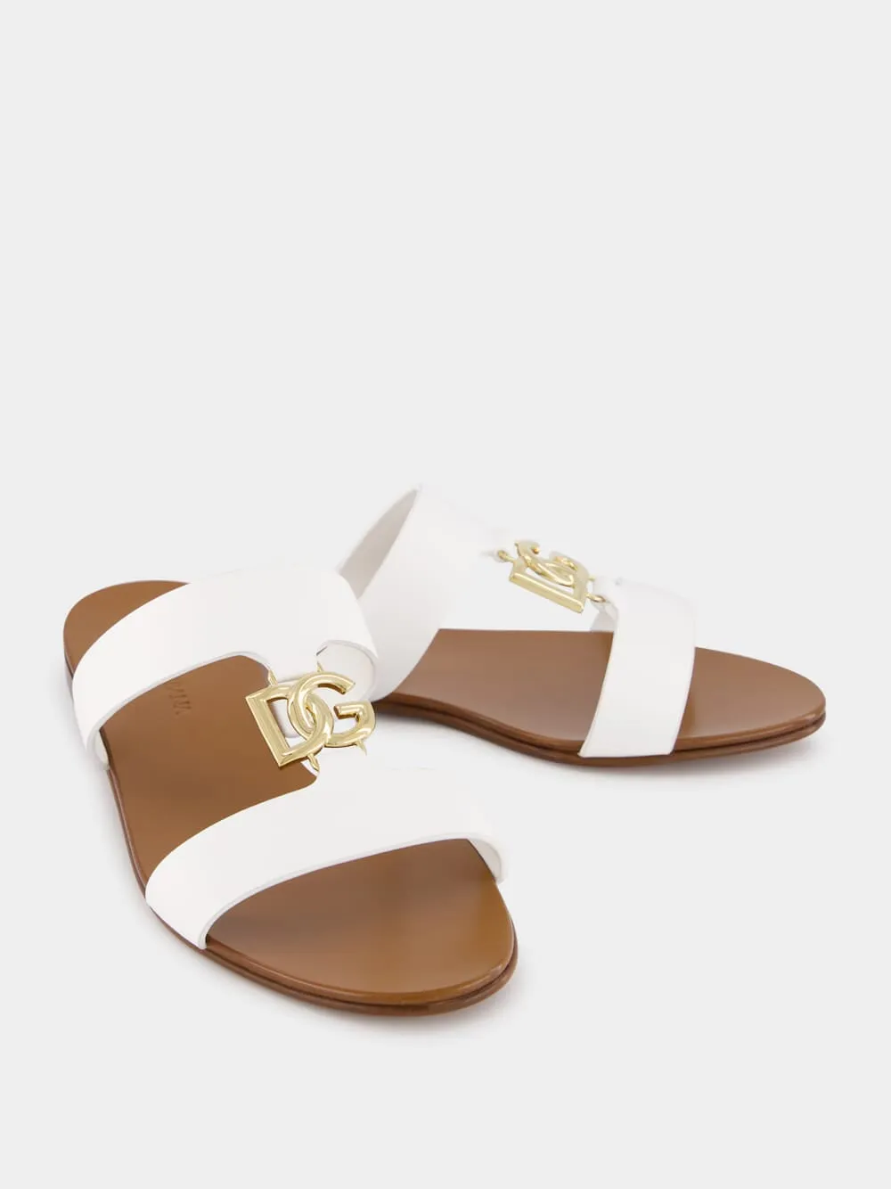DG Logo White Calfskin Sliders