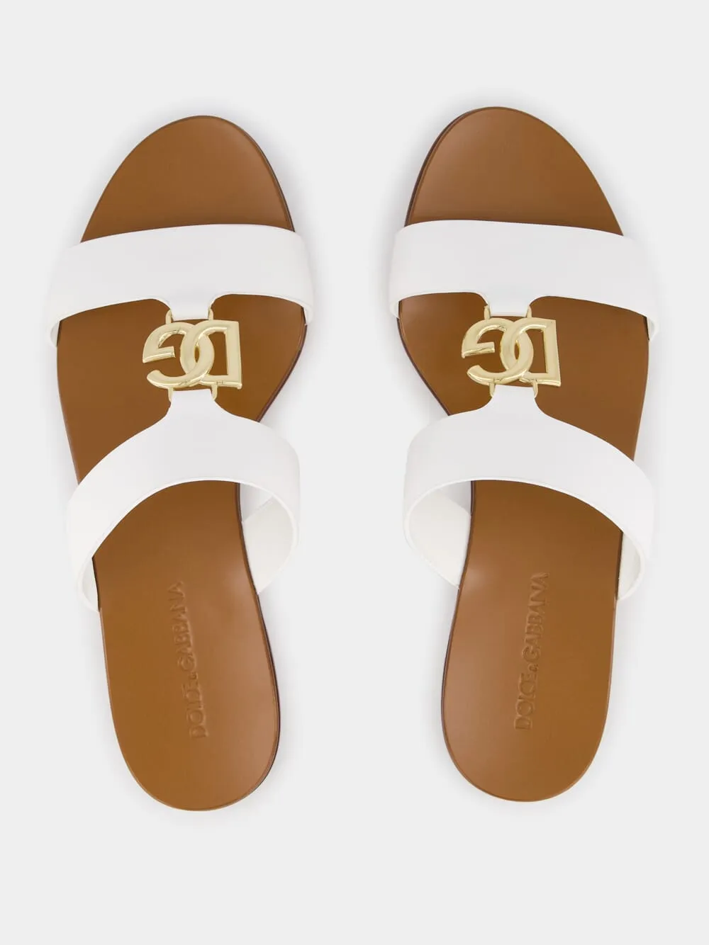 DG Logo White Calfskin Sliders