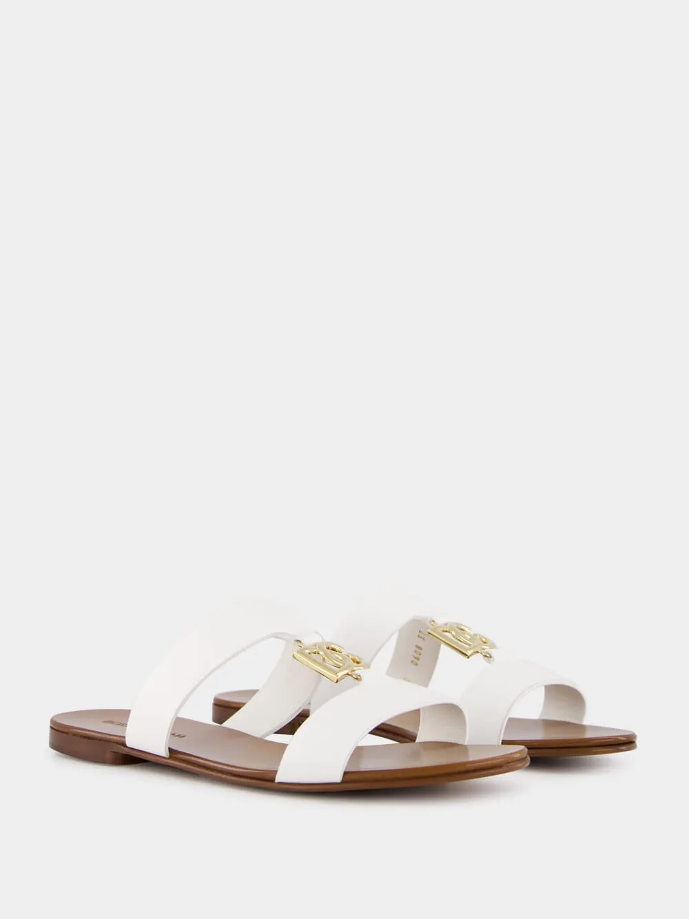 DG Logo White Calfskin Sliders