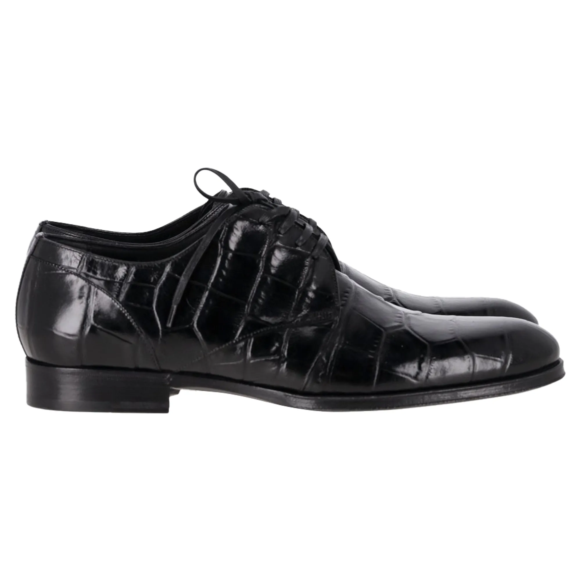 Dolce & Gabbana Croc Embossed Derby Shoes in Black Leather