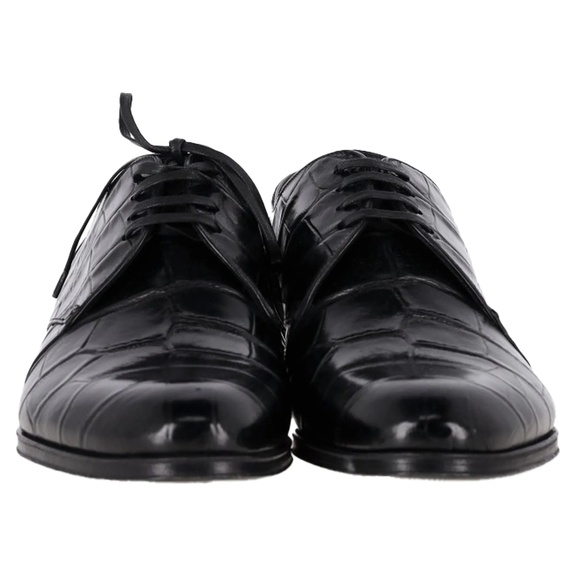 Dolce & Gabbana Croc Embossed Derby Shoes in Black Leather