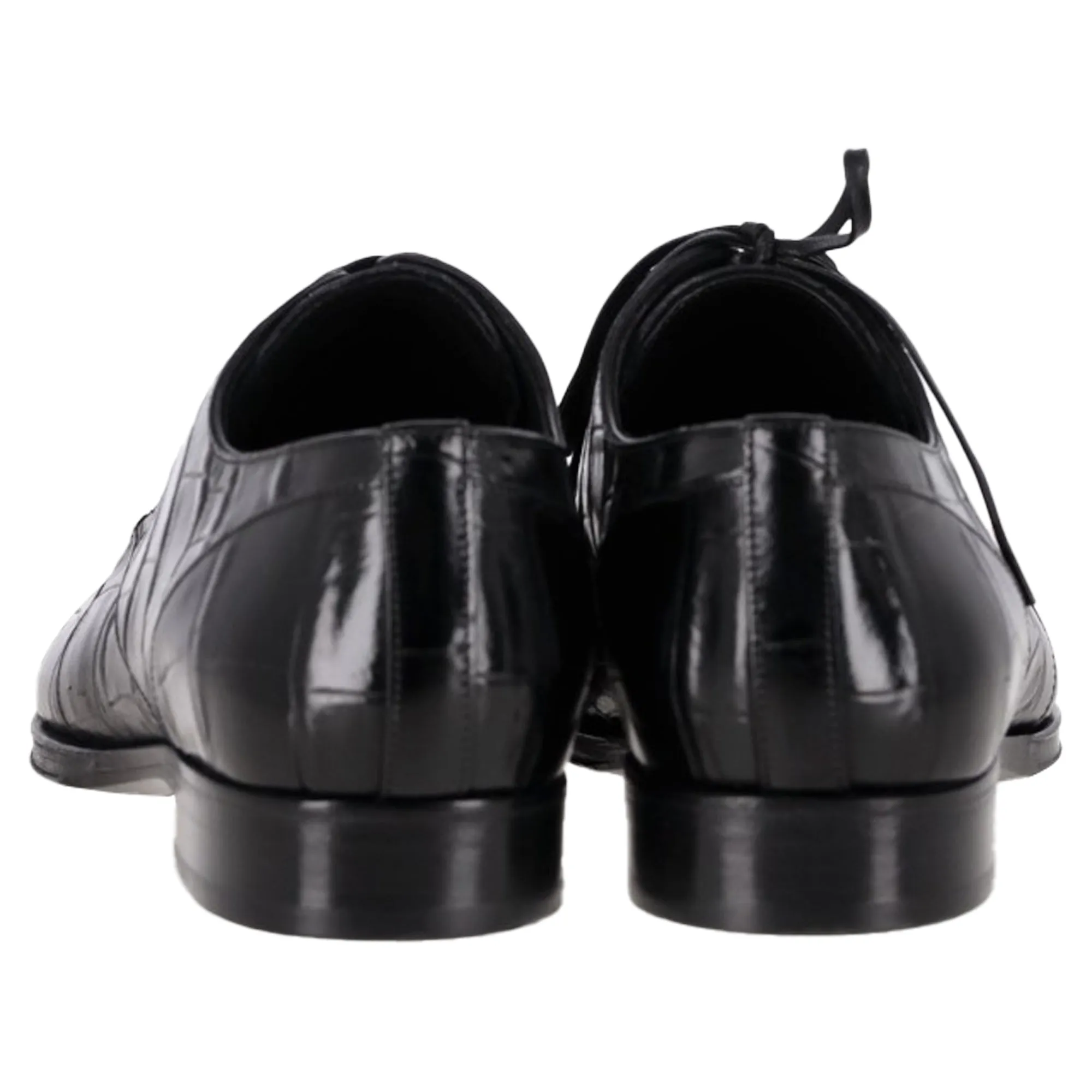 Dolce & Gabbana Croc Embossed Derby Shoes in Black Leather