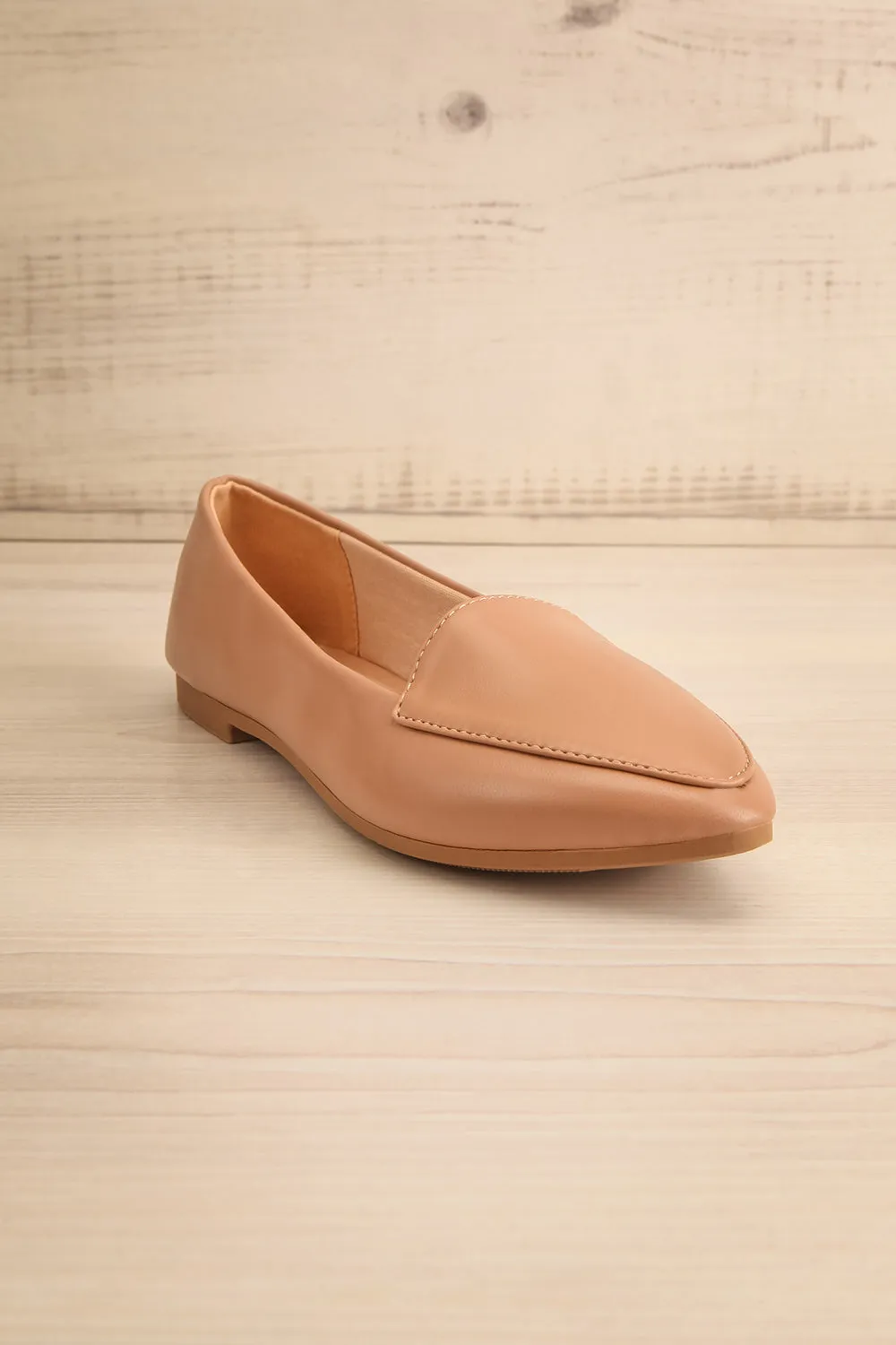 Drake | Beige Pointed Faux-Leather Loafers