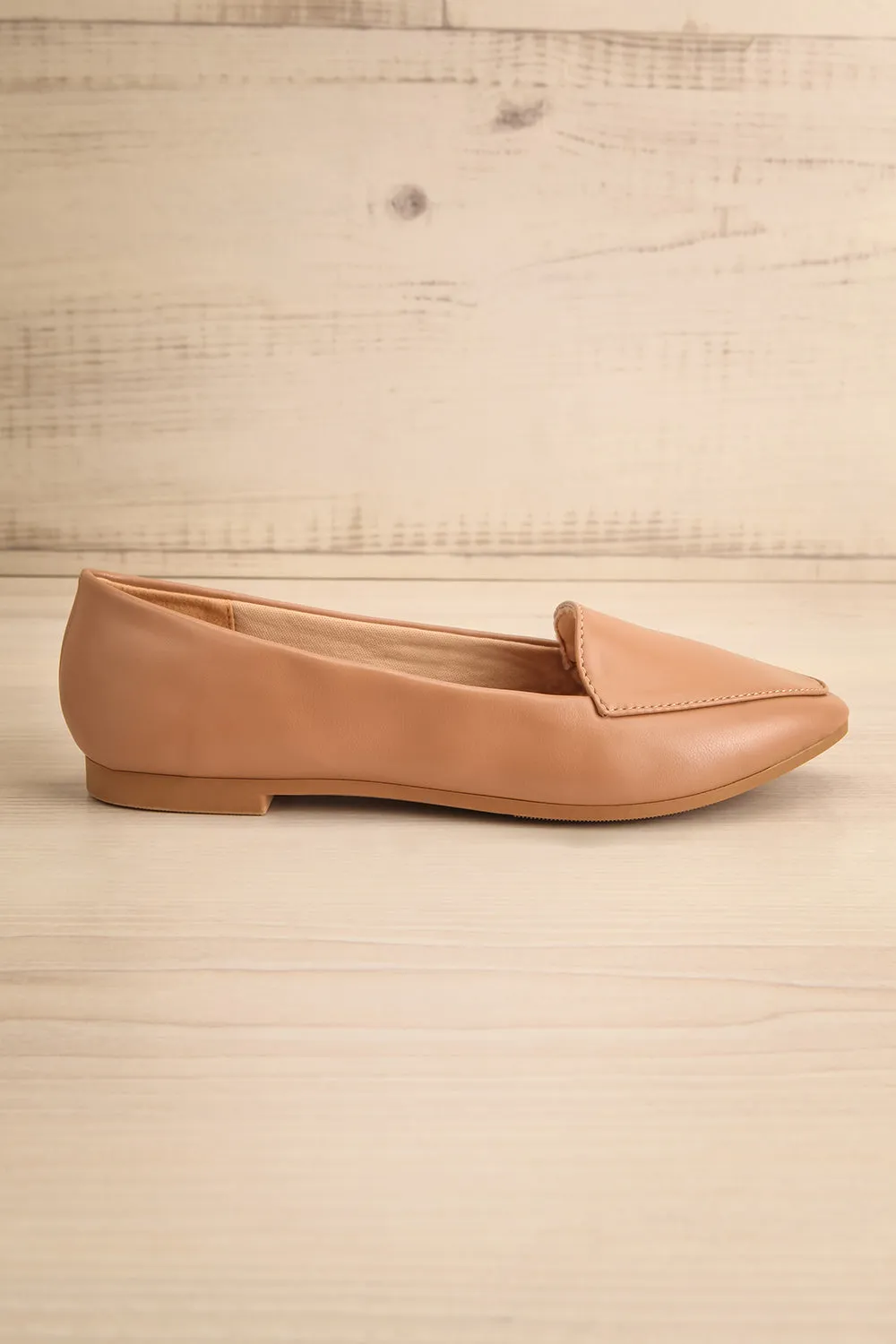 Drake | Beige Pointed Faux-Leather Loafers