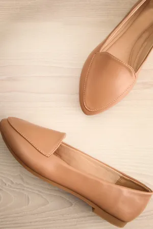 Drake | Beige Pointed Faux-Leather Loafers