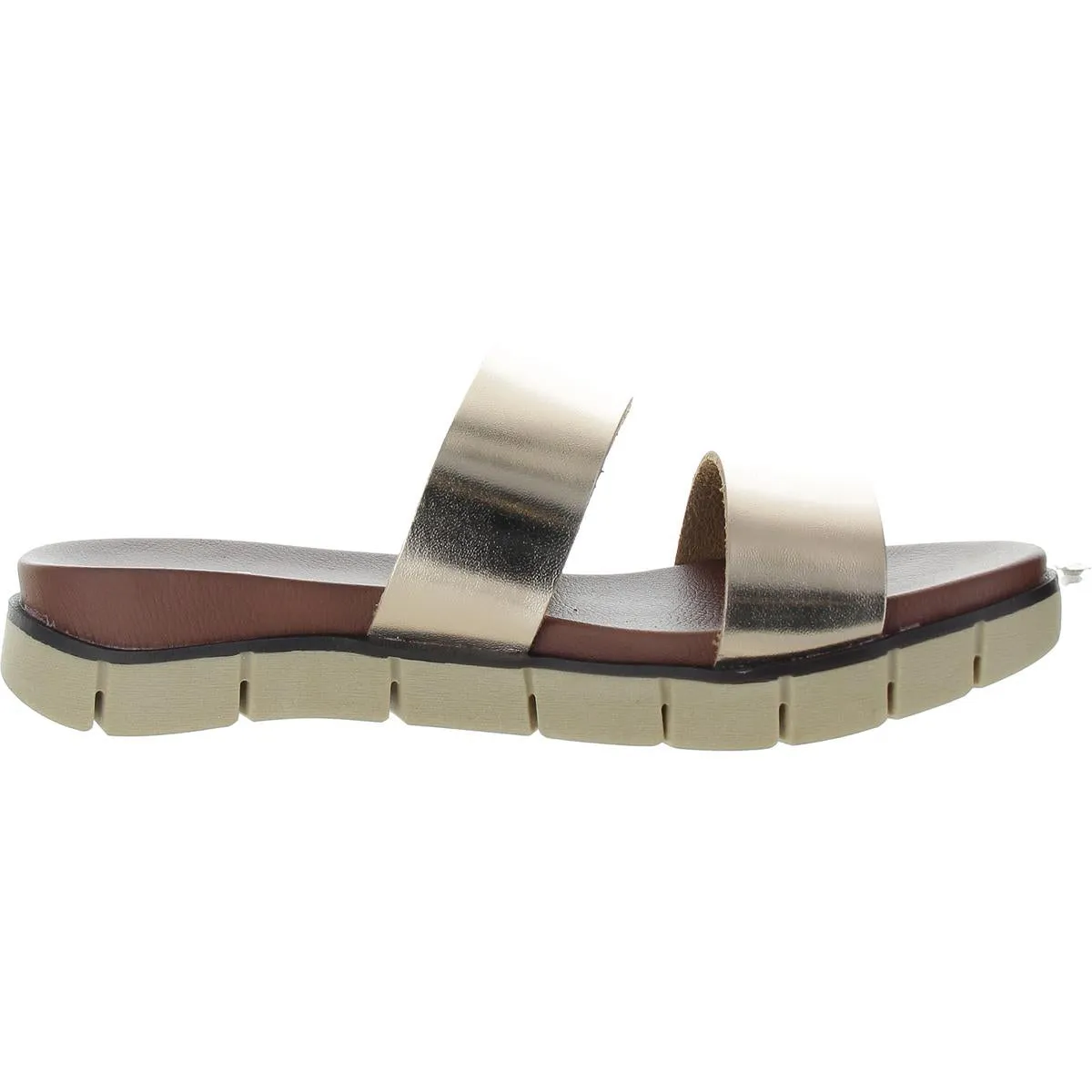 Elori Womens Metallic Faux Leather Slide Sandals